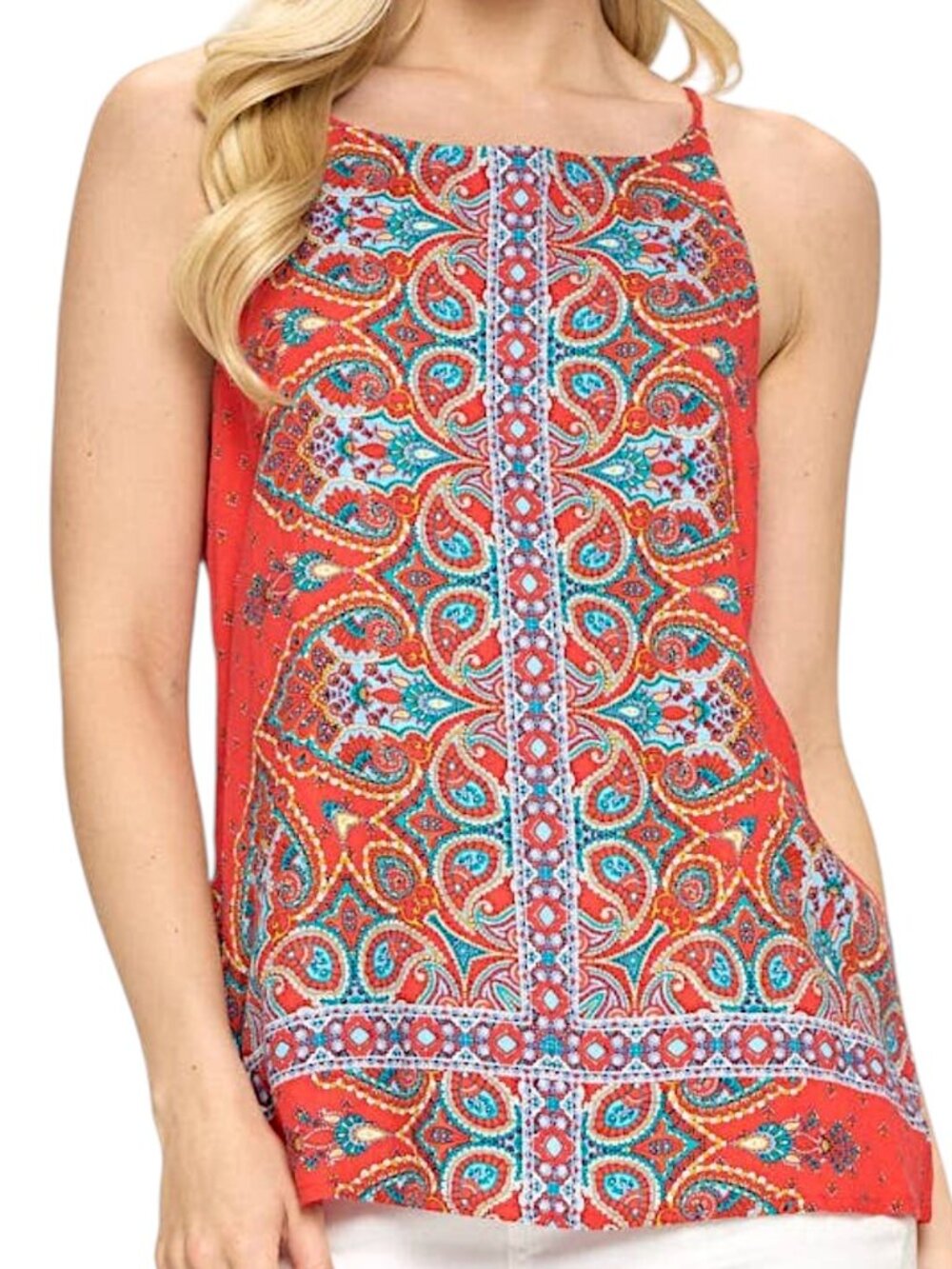 Verse Red & Blue Paisley Print Sleeveless Tank Top Women's Size S